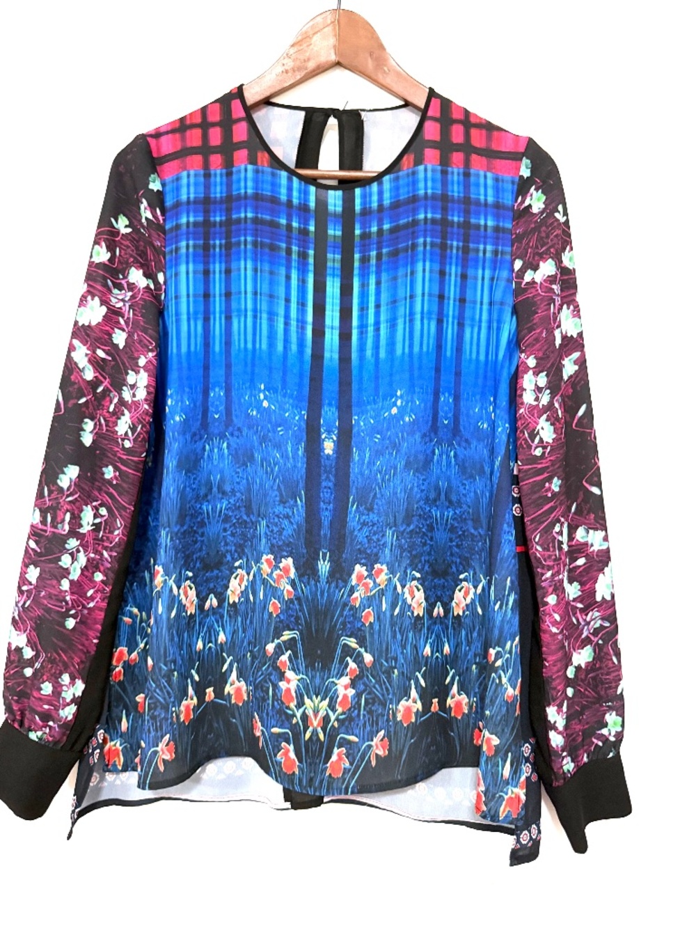 Clover Canyon Enchanted Woodlands Printed High Low Blouse Top Small Made in USA